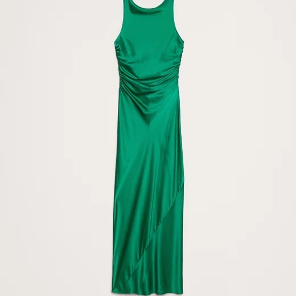 NWT Banana Republic Cowl Neck Silk Gown in Emerald Green 2P - Picture 4 of 6